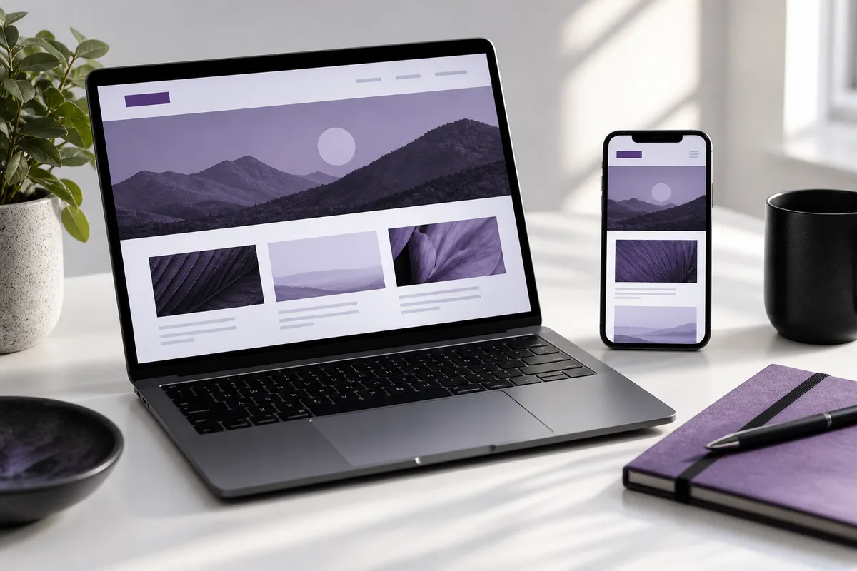 A laptop and phone displaying clear mobile and desktop page layouts